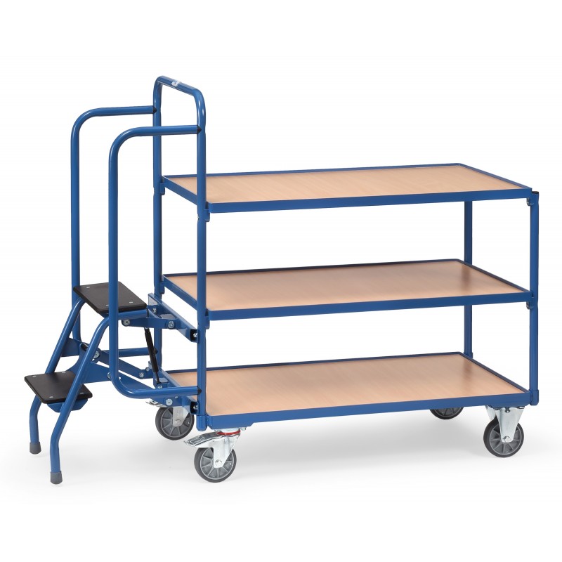 Chariot pour commandes, 3 plateaux avec marchepied - 2106 - FETRA Chariot pour commandes, 3 plateaux avec marchepied - 2106 - FETRA