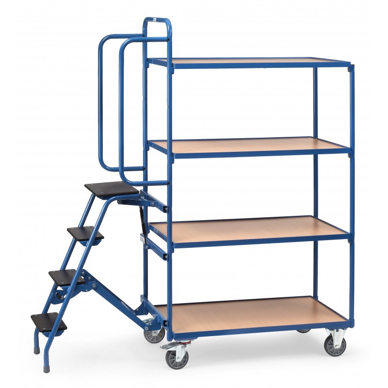 Chariot pour commandes, 4 plateaux avec marchepied - 2108 - FETRA Chariot pour commandes, 4 plateaux avec marchepied - 2108 - FETRA