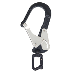 HUKA-2 - Mousqueton d'échafaudage aluminium à verrouillage automatique avec ?il de connexion ouvrable et émerillon