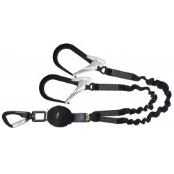 GRAVITY-S, Longe fourche absorbeur d'énergie compact (140 kg, arêtes vives), sangle élastique lg. 1,50 m, avec crochets d'échafa