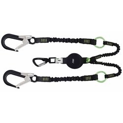 GRAVITY-S, Longe fourche  absorbeur d'énergie compact (140 kg, arêtes vives), sangle élastique lg. 2 m, avec anneaux intermédiai