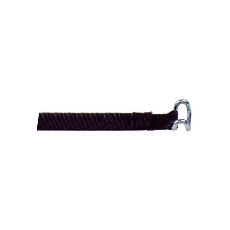 SANGLE D'ARRIMAGE BAS DE RIDEAUX POLYESTER - Longueur 700MM - avec tendeur à levier +  crochet fil ZINGUE