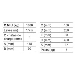 PALAN A LEVIER PESEUR CAPACITE 1000 KG