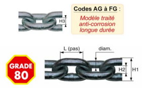 Chaîne de levage Haute Résistance | Grade 100 | 1.400 kg | 6 mm | 1 mètre