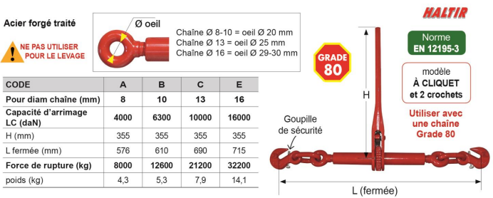 Tendeur d'arrimage - Grade 80/100